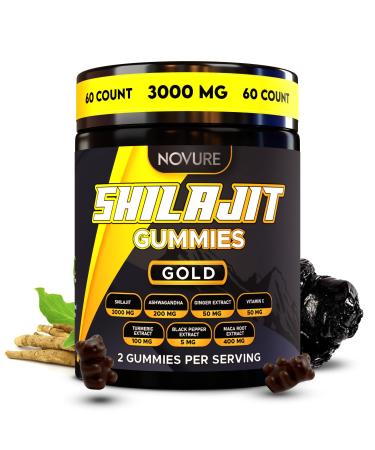 Himalayan Shilajit Gummies No Added Sugar Ashwagandha MACA Root Turmeric Extract with Vitamin C Non-GMO 100% Natural & Organic (60 Count Gold) Gold 60 Count (Pack of 1)