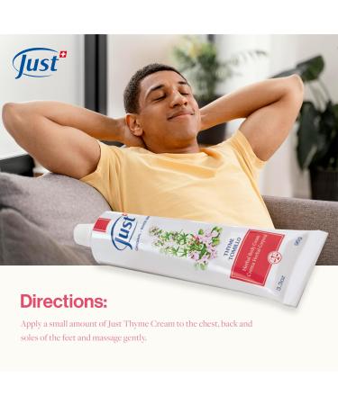 SwissJust Thyme Cream 96g - Effective Massage Cream with Camphor Eucalyptus & Essential Oils for Soothing Relief | International Shipping - Buy Online on GoSupps.com