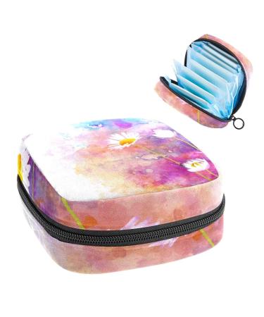Anna Cowper Watercolor Natural Daisy Sanitary Napkin Storage Bag Feminine Menstrual Cup Pouches Nursing Pad Holder Tampon Bags Portable Period Bag for Women Teen Girls 1Pcs Multi-colored 19
