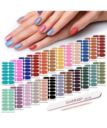Nail Polish Strips Solid Color  DANNEASY 24 Sheets Adhesive Nail Polish Stickers Nail Wraps for Women 1Pc Nail File  Cuticle Stick Assorted