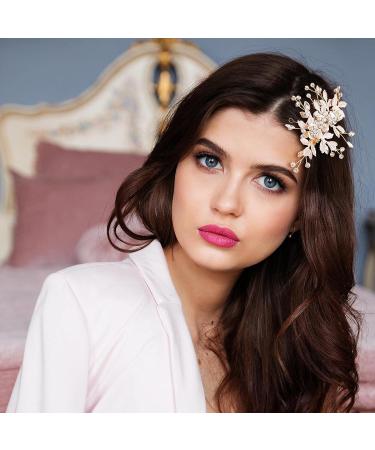 Rose Gold Wedding Flower Clip Set - Handmade Rhinestone Bridal Hair Accessories - Buy Online on GoSupps.com