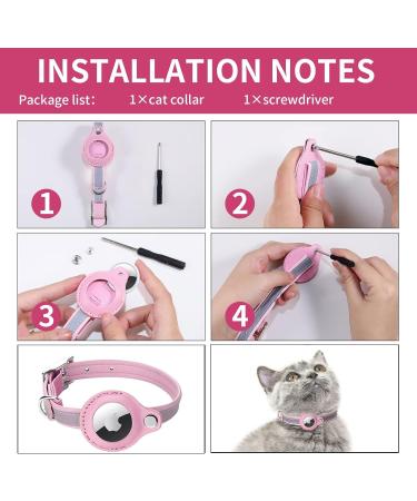Mouyou Leather Airtag Cat Collar - Adjustable Pink Neck Band for Cats & Small Dogs | Safety Lock & Holder for Tracking (28-37cm) - Buy Online on GoSupps.com