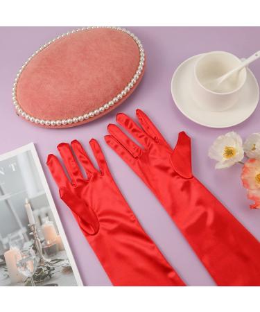 SAVITA 21" Women Long Gloves Long Elbow Satin Gloves Stretchy 1920s Opera Gloves for Women Girls Evening Party Dance Hand Care Moisturizing Red - Buy Online on GoSupps.com