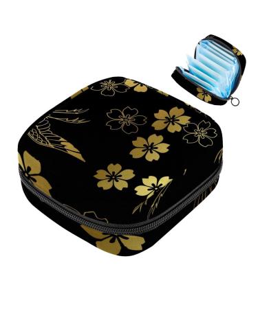 Women's binding pocket Japanese crane and flowers women's tampon bag tampon storage bag zip pockets menstrual tied bags multi19