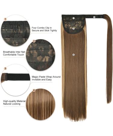 Yamel Ponytail Extension Dark Blonde Highlights Long Straight 28 Inch Wrap Around Fake Ponytail Synthetic Hair Extensions Clip in Ponytail Hairpiece for Women Dark Blonde Highlights 28 Inch (Pack of 1) - Buy Online on GoSupps.com