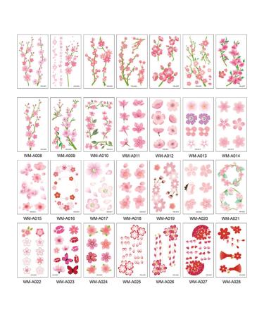 3D Pink Cherry Blossom Flower Temporary Tattoos for Women - Waterproof Body Art Stickers for Neck, Arm, Wrist & Hands - Buy Online on GoSupps.com
