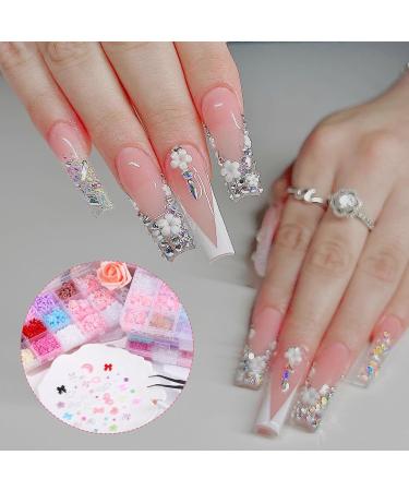 3D Nail Art Gem Kit - Acrylic Butterfly White Flowers Bear Star AB Crystals Cute Nail Charms 3Box Jewelry & Crafting Accessories with Tweezer - Buy Online on GoSupps.com