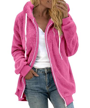 Shop Hanxiulin Fluffy Oversized Fleece Jacket for Women - Warm & Stylish Zip-Up Hoodie in Hot Pink | Elegant Autumn Coat - Buy Online on GoSupps.com