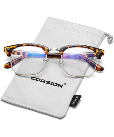 COASION Blue Light Blocking Semi-Rimless Glasses | Tortoise/Gold Frame | 50mm Clear Lens Computer Game Eyewear - Buy Online on GoSupps.com
