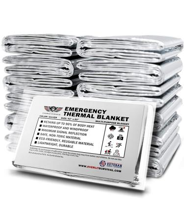 EVERLIT Survival Emergency Mylar Thermal Blanket Foil Space Blanket Designed for NASA 12 Pack of Body Warmer Blanket for Outdoor First Aid Camping Gear Hiking Travel