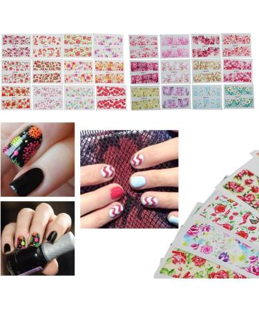 Nail Sticker 24 Sheets/Set Nail Art Stickers Strips Self-Adhesive Mix Color Manicure Decals Kit Flower Manicure Accessory Decoration for Girls and Women - Buy Online on GoSupps.com