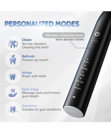 Juivin Silent Sonic Electric Toothbrush for Adults - 15 Cleaning Modes, Smart Timer, 6 Brush Heads - Rechargeable & Long-Lasting - Travel Case Included (Black) - Buy Online on GoSupps.com