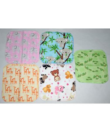 1 Ply Printed Flannel 8x8 Inches Little Wipes Set of 5 Wildlife Babies