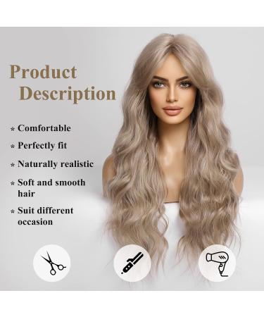 HAIRCUBE Ombre Darkest Brown with Grey Wig 24 Inch - Long Wavy Wig with Bangs for Women - Natural Looking Grey Brown Wig - Buy Online on GoSupps.com