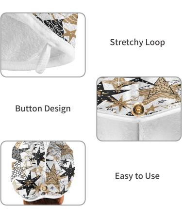 Black and Gold Doodle Stars Dry Hair Cap | 2 Piece Quick Drying Towel Set with Button Headband | Super Absorbent & Soft Towel for Fast Hair Drying - Buy Online on GoSupps.com