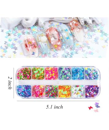 Kalolary 12 Color Butterfly Glitter Nail Art Chunky Sequin Flakes & 3D Stickers for Stunning Manicures - Buy Online on GoSupps.com