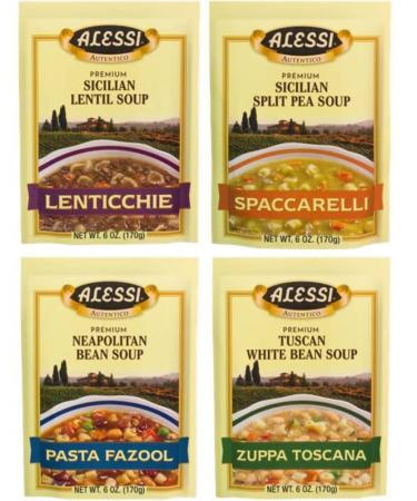 Alessi Athentic Italian Soup Mix 4 Flavor Variety Bundle: (1) Tuscan White Bean Soup, (1) Sicilian Lentil Soup, (1) Sicilian Split Pea Soup, and (1) Neapolitan Bean Soup, 4-6 Oz Ea # 2 variety bundle - 4 pack total