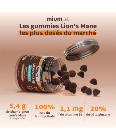 Mium Lab Lions Mane (Crini re de Lion) Gummies sans sucre Extrait 18:1 hautement concentr d Hericium erinaceus Compl ment alimentaire base de champignon adaptog ne Fabriqu en France - Buy Online on GoSupps.com