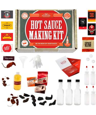 DIY Gift Kits Standard Hot Sauce Making Kit with Everything Included for DIY Make Your Own Hot Sauce Kit for Adults Ingredients, 3 Recipes, & Bottles Included Gift For Birthdays, Fathers Day & More