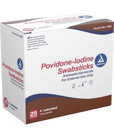 Dynarex Povidone Iodine Swabsticks - Antiseptic Skin Preparation - 25 Foil Packets - Buy Online on GoSupps.com