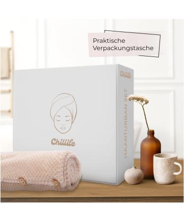 Chillife Premium Hair Turban Set - Quick-Dry Microfiber Towels with Button & Adjustable Hair Band (Beige) | Ideal for All Hair Types - Buy Online on GoSupps.com