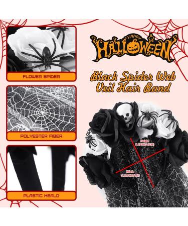 IYOU Spider Halloween Veil Headband Black Flower Hair Bands Skull Floral Headpiece Festival Party Hair Accessories for Women Black-white - Buy Online on GoSupps.com