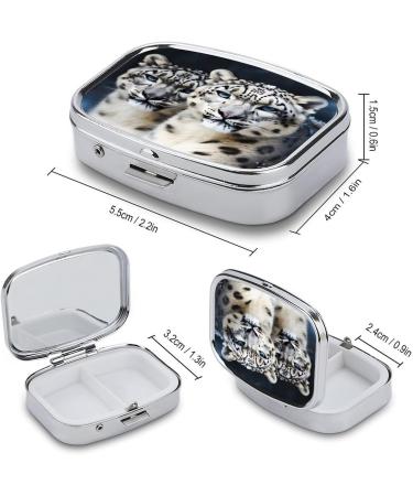 Blue Eyed Snow Leopard Pill Box - 2 Compartment Portable Medicine Organizer | Decorative Metal Pill Case for Pocket & Purse - Shop Internationally - Buy Online on GoSupps.com