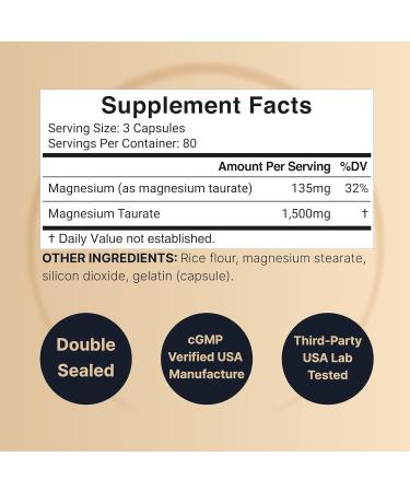 NatureBell Magnesium Taurate 1,500mg 240 Capsules | Chelated for High Absorption | Heart & Nervous System Support | Non-GMO Gluten-Free - Buy Online on GoSupps.com