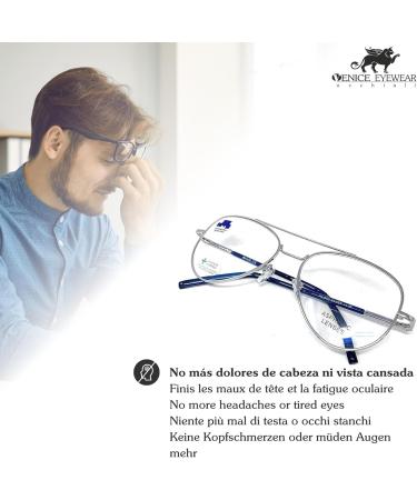 Blue Light Filter Reading Glasses - Venice Silver Metal Pilot for Men & Women - +2.50 Anti Blue Light Computer Glasses for Gamers - Buy Online on GoSupps.com