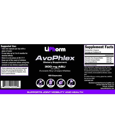LiPhorm AvoPhlex 300mg Joint Health Supplement - Avocado Soy Unsaponifiable - Athletic Recovery Support - 60 Day Supply - Buy Online on GoSupps.com