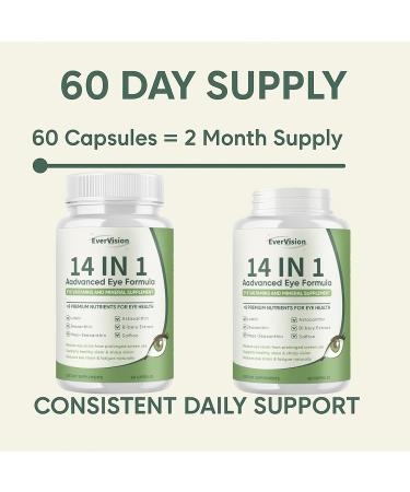 EVERVISION 14 in 1 Advanced Eye Formula - Eye Vitamins & Minerals Supplement with Lutein Zeaxanthin Astaxanthin Bilberry Zinc 14-in-1 Formula for Eye Health Support - 60 Capsules (1) - Buy Online on GoSupps.com