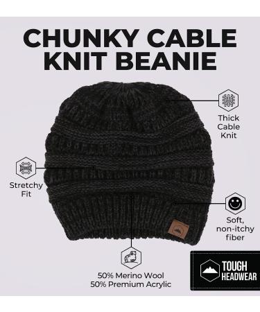 Womens Black Cable Knit Beanie Hat - Warm & Stylish Winter Cap by Tough Headwear - Buy Online on GoSupps.com