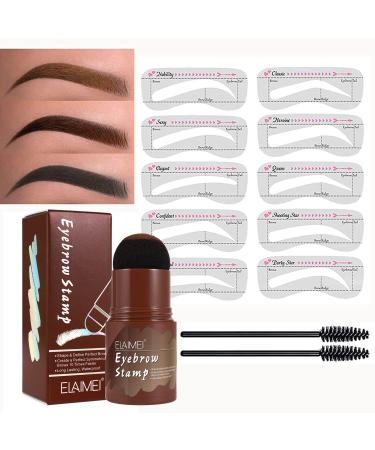 Moulis One Step Eyebrow Stamp & Professional Stencil Kit, with 10 Reusable Stencils, Pen Brush, Trimmer, Long Lasting Waterproof, Hairline Shadow Powder Stick (Dark Brown)