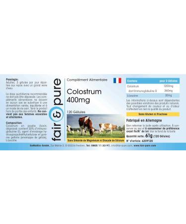 Fair & Pure - Colostrum 400mg - 120 fair & pure capsules - standardized to 30% immunoglobulin G - highly dosed and bioavailable - German quality manufacture - Buy Online on GoSupps.com