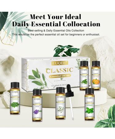 EUQEE Essential Oils Set - Lavender, Eucalyptus, Peppermint, Tea Tree, Sweet Orange, Lemongrass - 100% Pure Therapeutic Grade Aromatherapy Oils for Diffuser - 6 x 10ml White - Buy Online on GoSupps.com