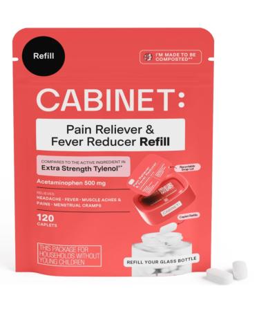 Cabinet: 500mg Acetaminophen for Headache Relief Toothaches Sore Throat and Fever Reducer 120 Tablets (Refill Pouch)