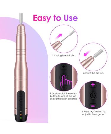 HAPAW 11-in-1 Cordless Rechargeable Nail Drill Kit - Portable Electric File for Acrylic & Gel Nails - Manicure Pedicure Tool for Home & Salon - Gray Rosegold - Buy Online on GoSupps.com