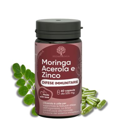 Bio Acerola and Moringa - Supplement with Vitamin C and Zinc to Strengthen the Immune System | The Only with Moringa | Red Moringa for Immunity | Made in Italy - 60 Vegetable Capsules