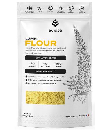 Aviate Lupini FLOUR - Keto & Vegan Friendly Superfood - Non-GMO - Gluten Free - Lupin Flour Keto - High Protein, Low Calorie & Low Carb - Rich in Dietary Fiber and Minerals - 100% Lupin Beans - 16 Ounces (Pack of 1) 1 Poun