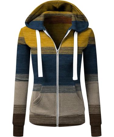 PVC Vertical Stripes Women's Zipper Down Hoodie with Pockets - Yellow, Medium - Buy Online on GoSupps.com