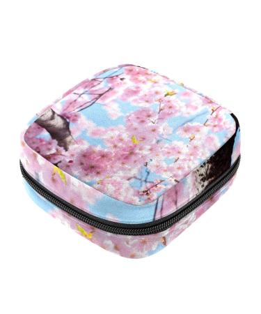 Menstrual Bag with Zipper Ladies Napkin Pouch Tampons Collection Bag for Women and Girls (Cherry Blossom)