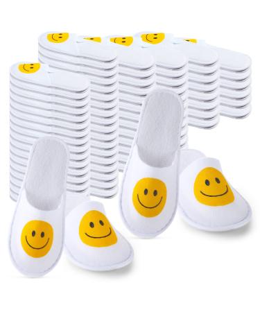 Coume 30 Pairs White Disposable Slippers Unisex Spa Slippers Non Slip House Slippers Smile Happy Face Slippers Closed Toe Guest Hotel Slippers for Hotel Travel Home Guest Massage Supplies  2 Sizes