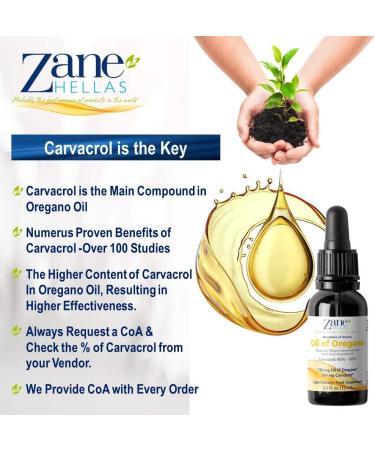 Zane Hellas 190mg Oregano Oil with 164mg Carvacrol - 100% Greek Undiluted Oil of Oregano - High Carvacrol Content - 0.5 fl. oz. (15ml) - Buy Online on GoSupps.com