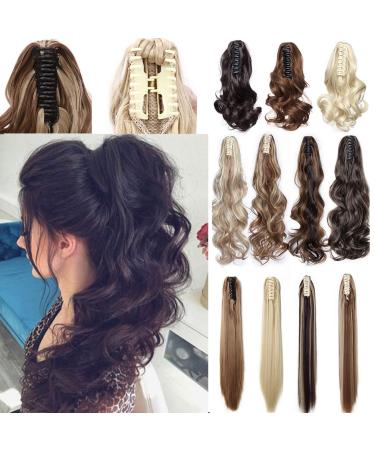 Claw Clip in Ponytail Hair Extension Synthetic Hair Extensions Hairpiece One Piece Long Pony Tails 18inch Wavy - Medium Brown 18 inch Medium Brown