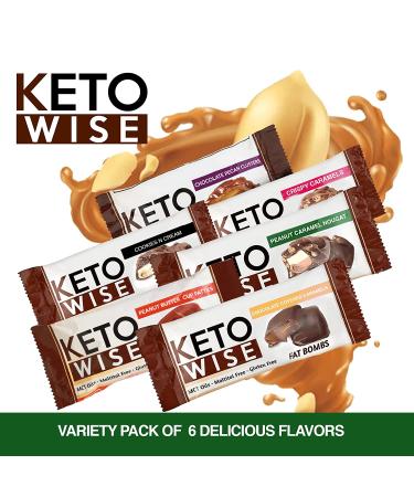 Keto Wise Fat Bombs | Chocolate with MCT Oil | Low Fat, Low Carb Snack | 7g Fat, 2g Net Carbs | Peanut Caramel Nougat | Pack of 16 - Buy Online on GoSupps.com