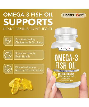 Omega 3 Fish Oil 2000mg - 1400mg EPA & DHA Fatty Acids - Cholesterol - LDL HDL - Blood Pressure - Circulation - Heart Health - Triple Distilled No Fillers or Mercury - Real Lemon Flavor - 120 Softgels 120 Count (Pack of 1) - Buy Online on GoSupps.com