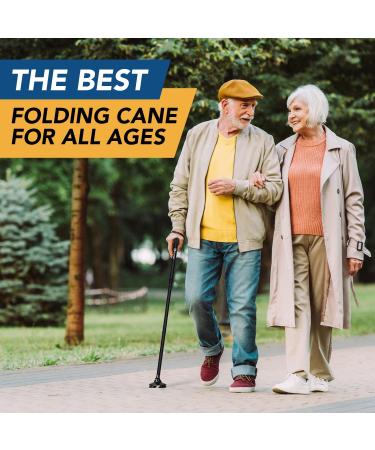 ELESIK Adjustable Folding Walking Cane for Seniors - T Handle, Pivot Base, Nylon Strap - Collapsible Black Stick for Safe Walking - Buy Online on GoSupps.com