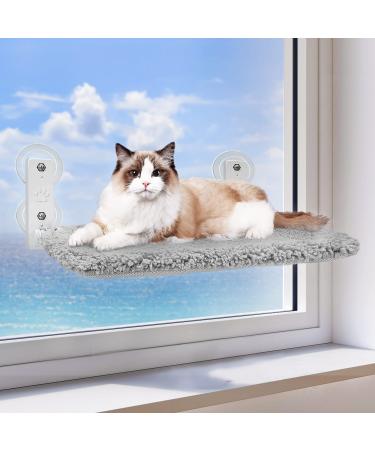 Zoratoo Cordless & Foldable Cat Window Perch with Metal Frame and Reversible Cover for Indoor Cats, Two Types of Installation Cat Hammock with Anchors&Screws for Wall and 4 Suction Cups for Window Medium - Grey