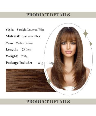 Blonde Unicorn Long Layered Brown Wig with Bangs | Ombre Brown Auburn Women's Synthetic Fiber Wig - Buy Online on GoSupps.com
