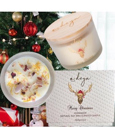 Christmas Candle: Natural Soy 3-Wick Candle with Gift Box, Infused with Healing Crystals & Flowers, 55+ Hours Burning Time - Pomander Scent - Buy Online on GoSupps.com